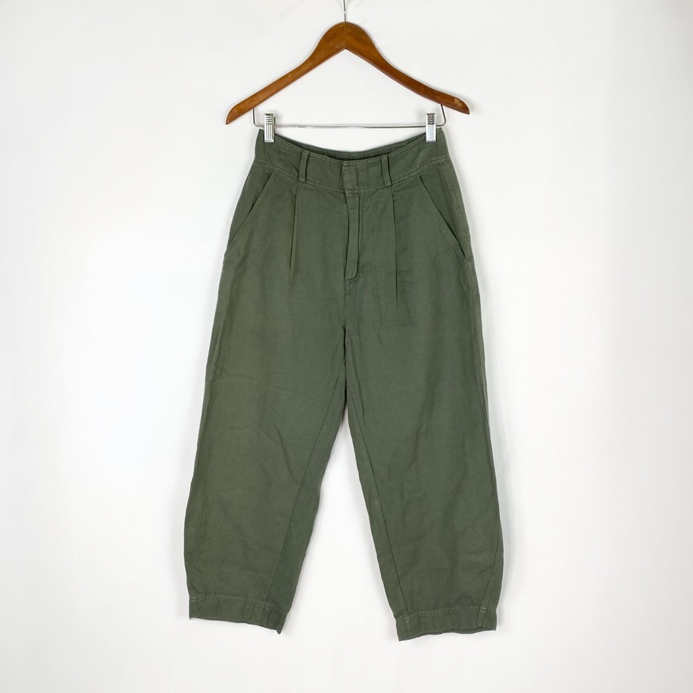 Apiece Apart Olive Green Cropped Elastic-Cuff Pants